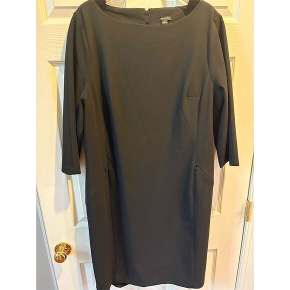 Ann‎ Taylor Women's Black Boat Neck 3/4 Sleeve Knee Length Dress Size 16 - Picture 4 of 11